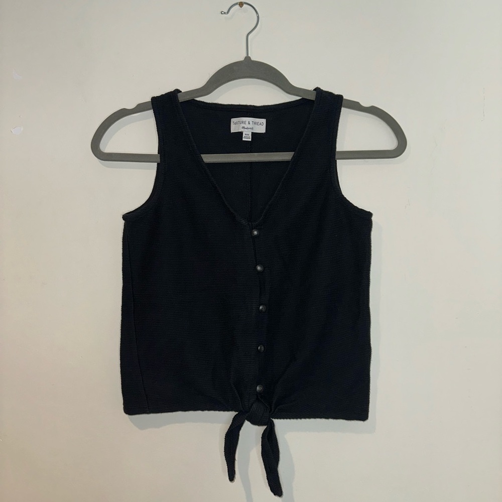 Madewell Texture & Thread Button-Front Tie V-Neck Tank Top in Black - Size XXS